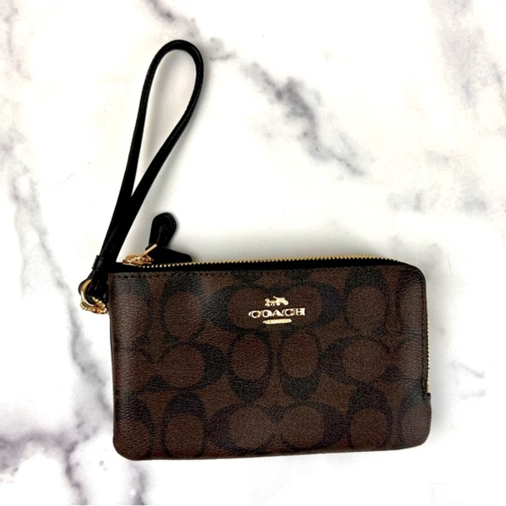 NWT Coach Double Corner Zip Wristlet In Signature Canvas